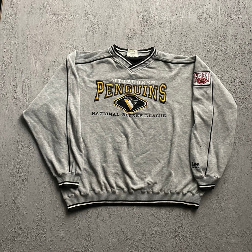 Vintage NHL Pittsburgh Penguins Pullover Men XL Grey 90s Lee Sport